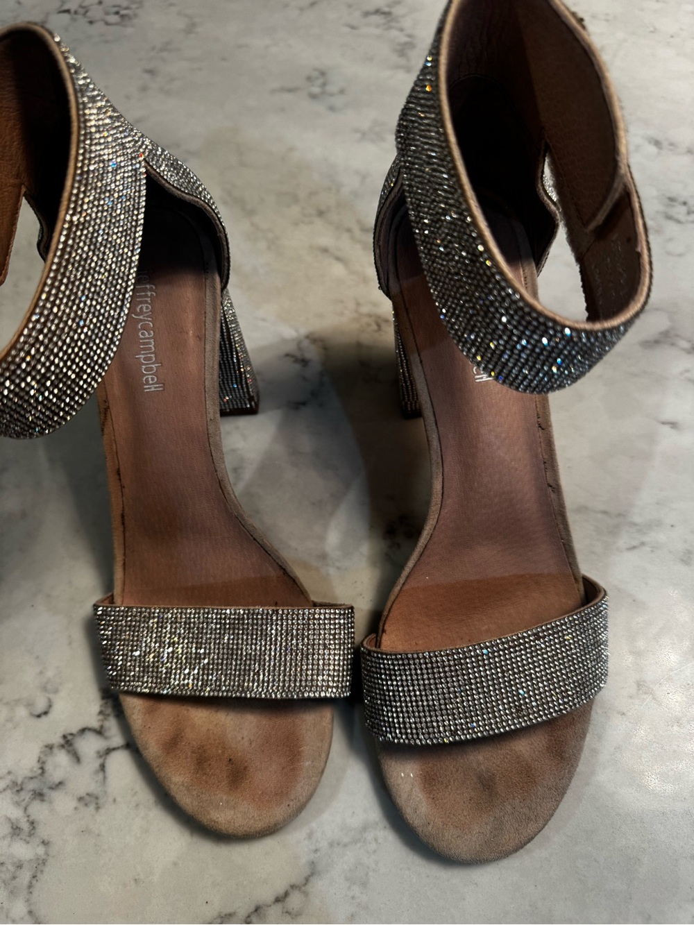Jeffrey Campbell Silver Crystal Block-Heel Sandals size 9/1-2